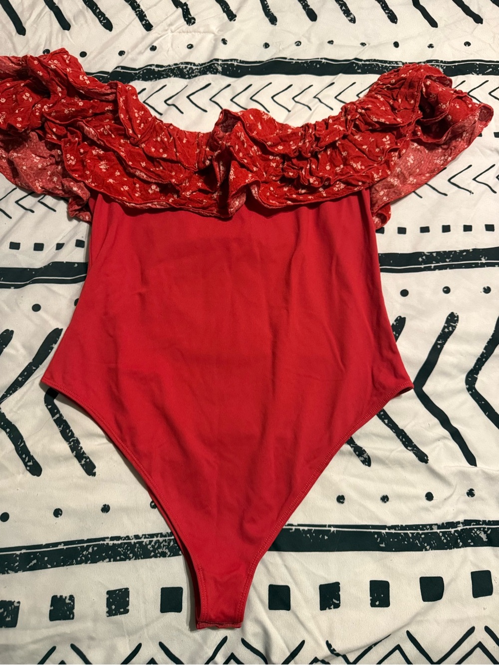 Red Off-Shoulder Ruffled Bodysuit - Picture 3 of 3